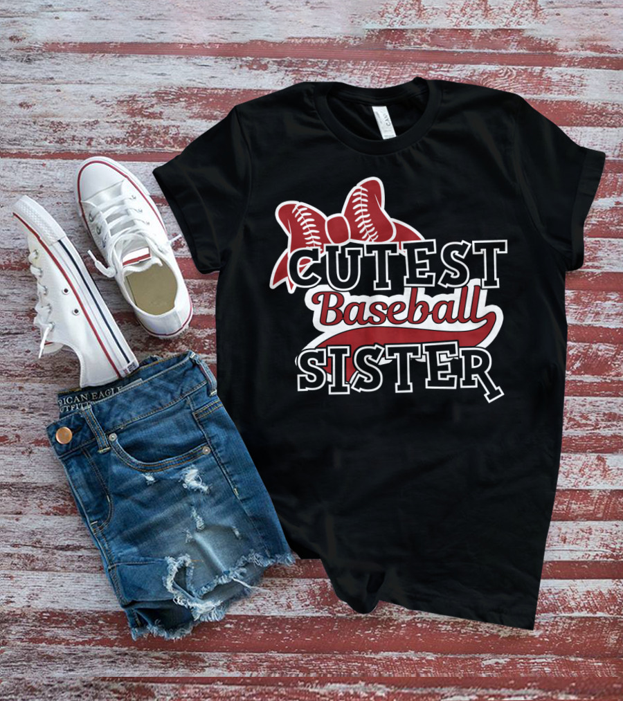 Cutest Baseball Sister Bow T-Shirt