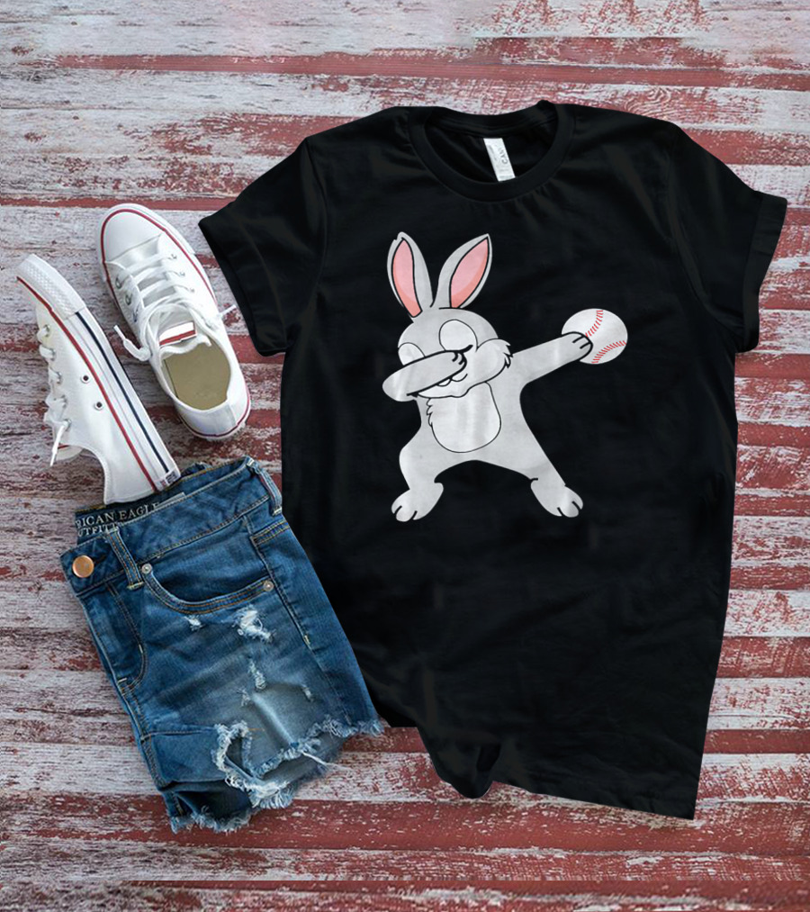 Dabbing Bunny With Baseball Easter Day T-Shirt