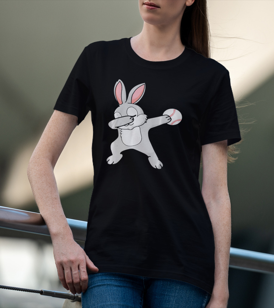 Dabbing Bunny With Baseball Easter Day T-Shirt