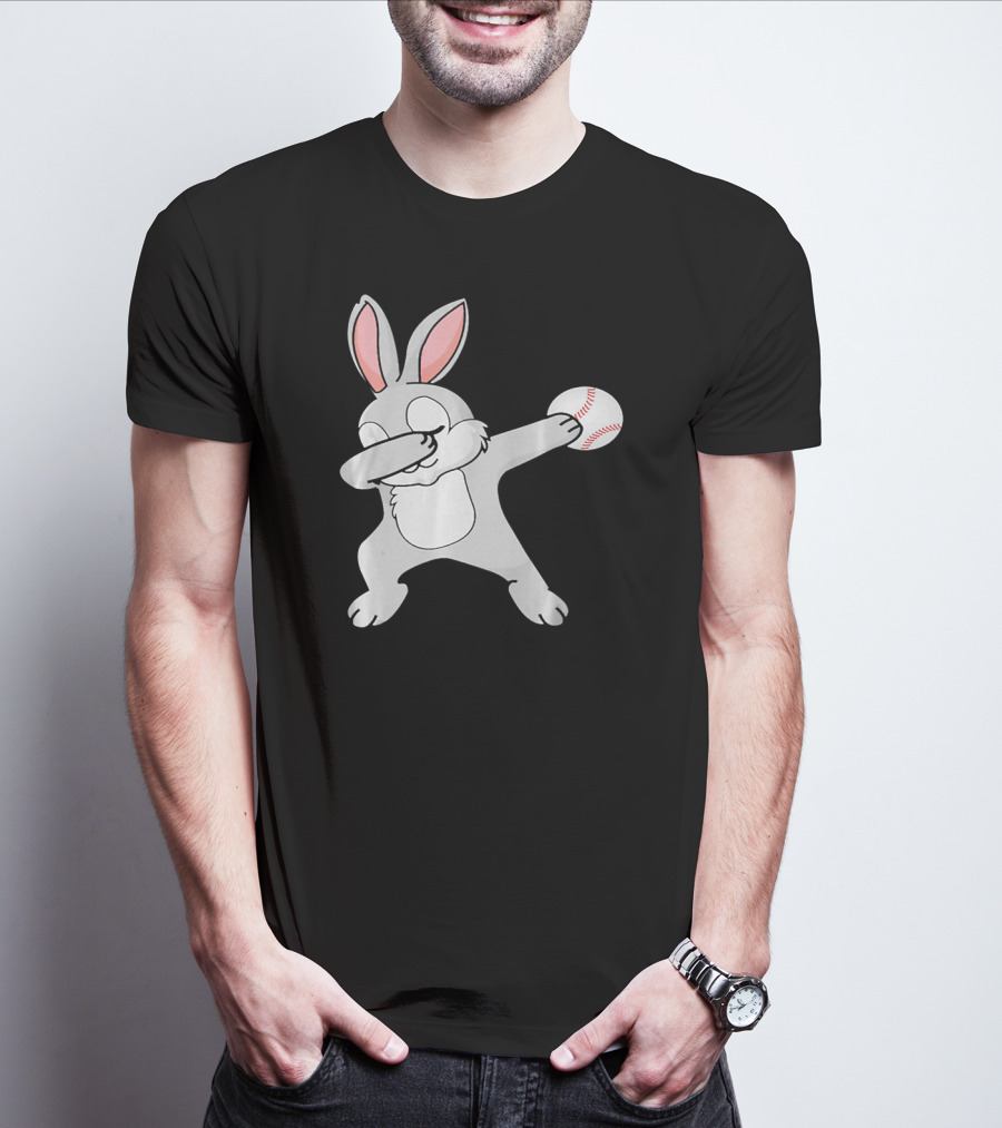 Dabbing Bunny With Baseball Easter Day T-Shirt