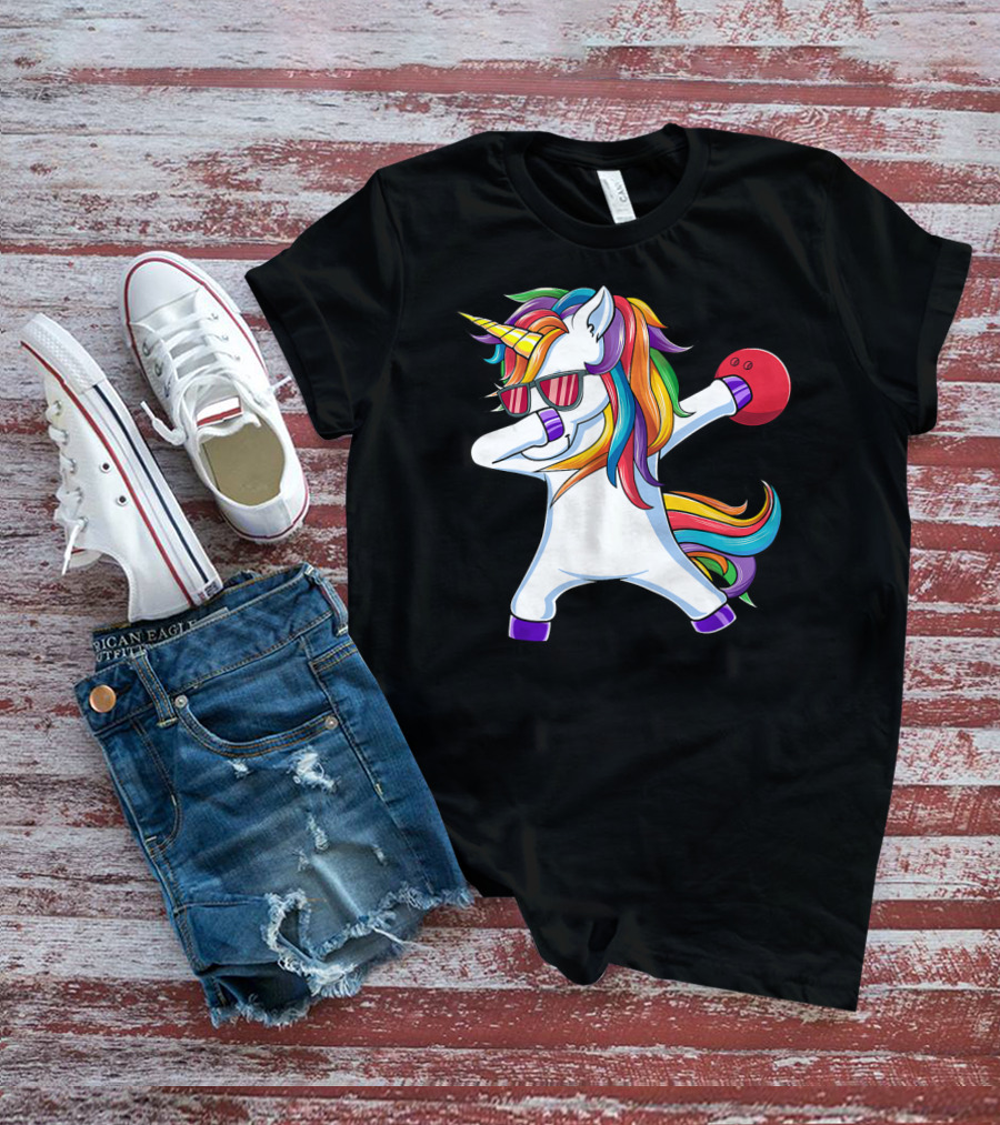 Dabbing Unicorn With Bowling Ball And Sunglasses Iconic T-Shirt