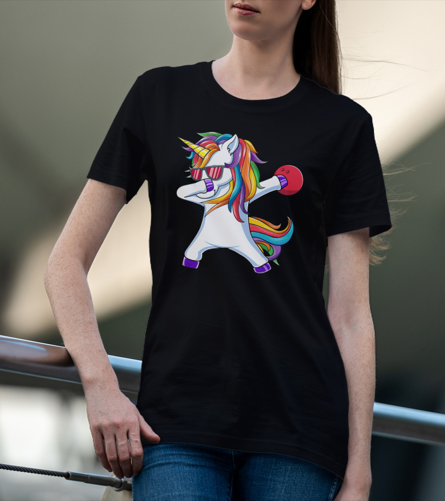 Dabbing Unicorn With Bowling Ball And Sunglasses Iconic T-Shirt