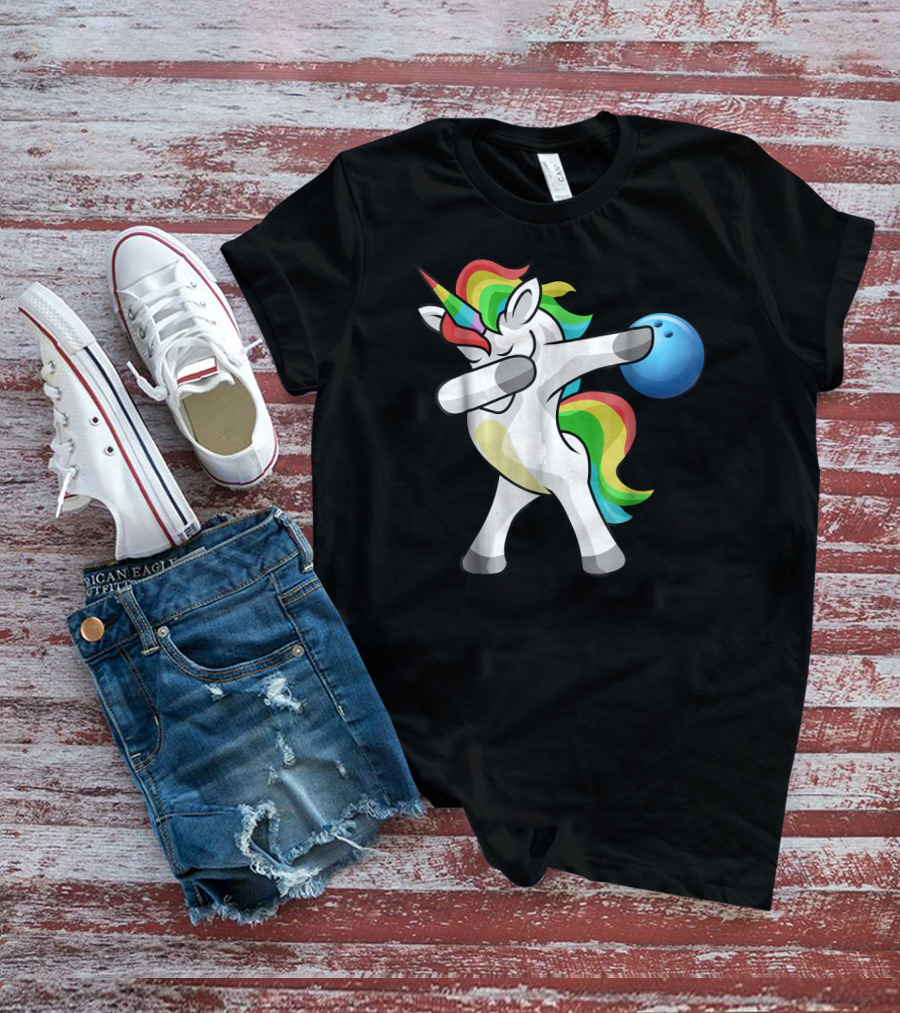 Dabbing Unicorn Rainbow Bowling Funny Dab T-Shirt