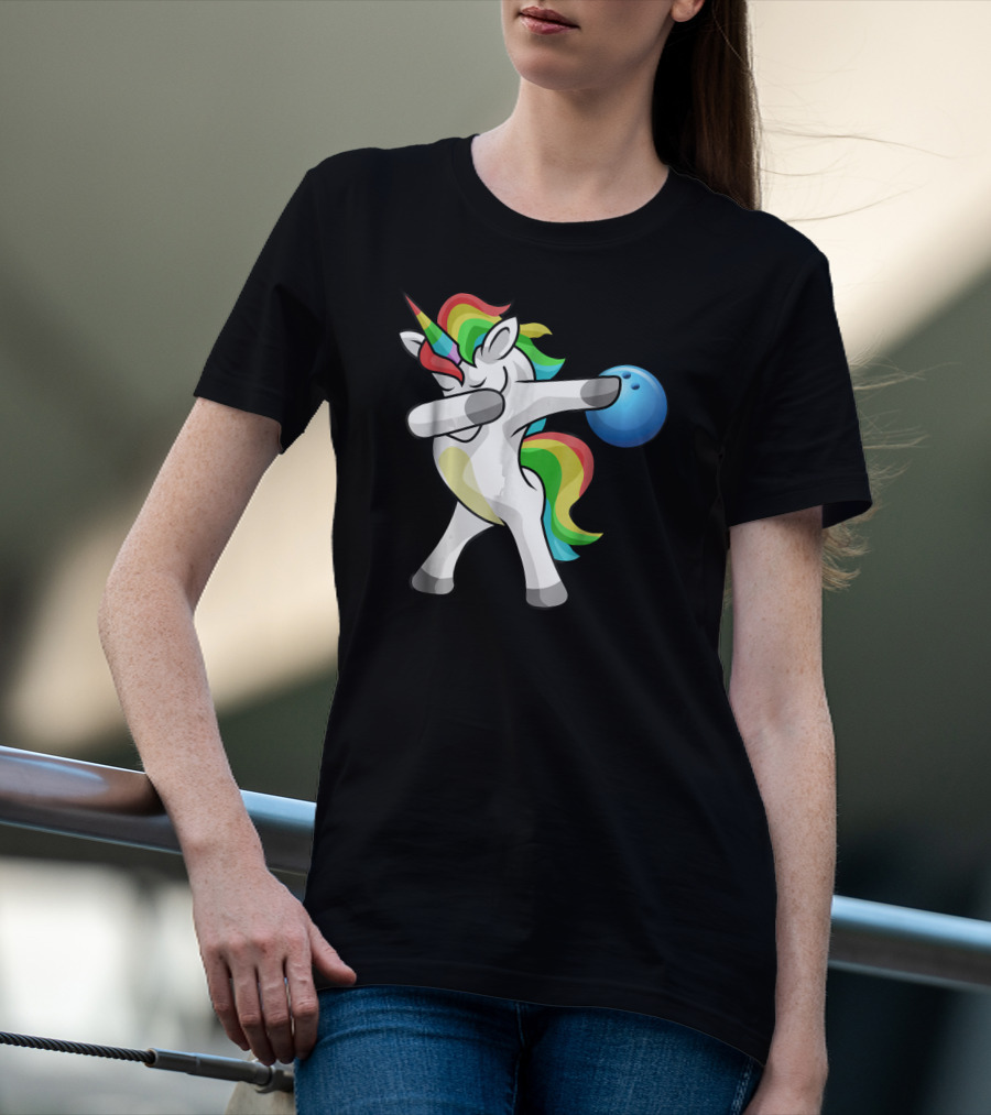 Dabbing Unicorn Rainbow Bowling Funny Dab T-Shirt
