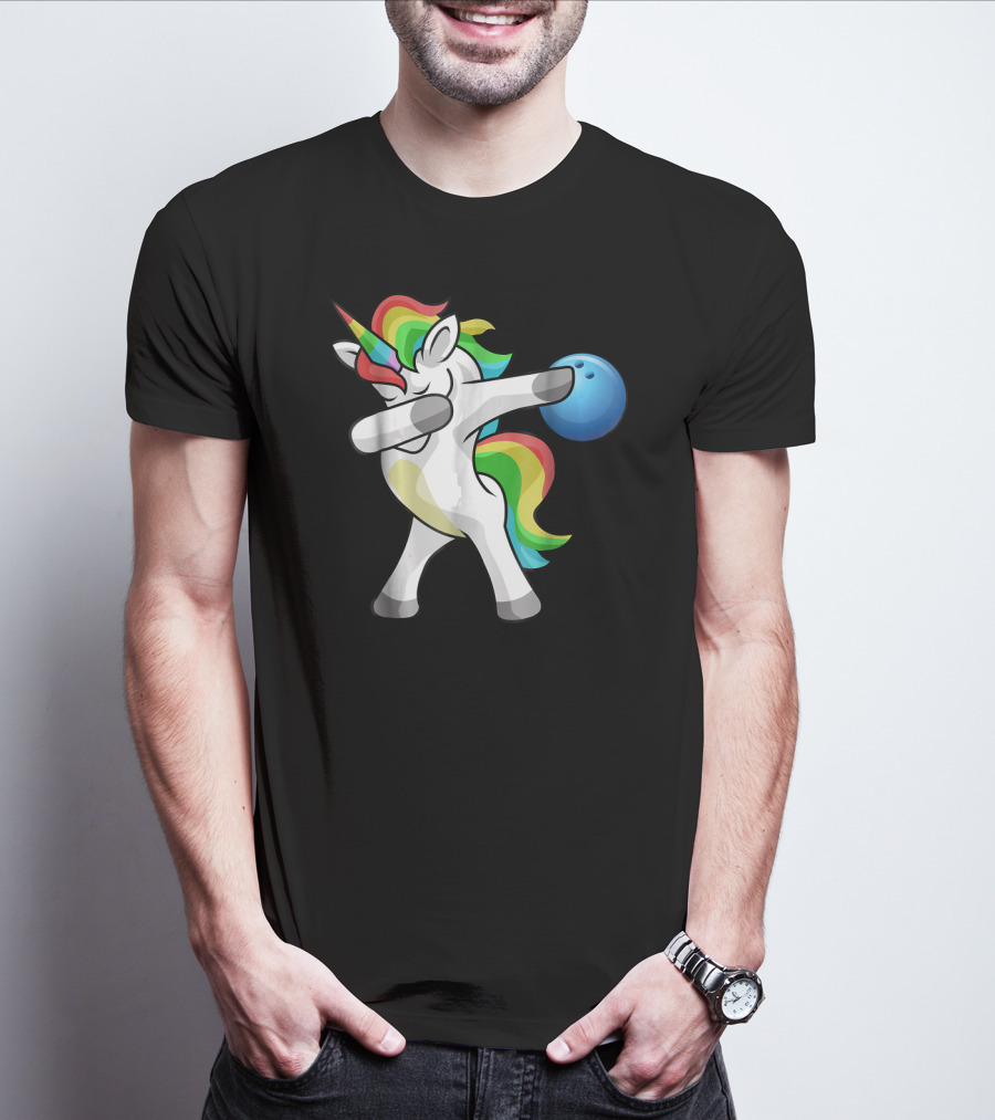 Dabbing Unicorn Rainbow Bowling Funny Dab T-Shirt