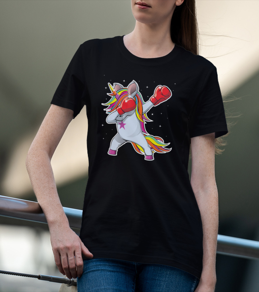 Dabbing Boxing Unicorn With Rainbow Mane And Red Gloves Girl Squad Rules T-Shirt