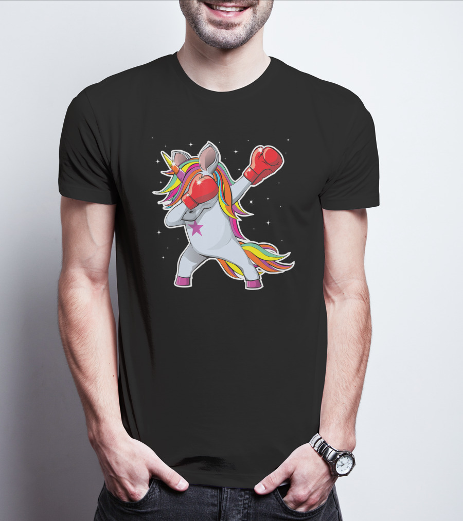 Dabbing Boxing Unicorn With Rainbow Mane And Red Gloves Girl Squad Rules T-Shirt