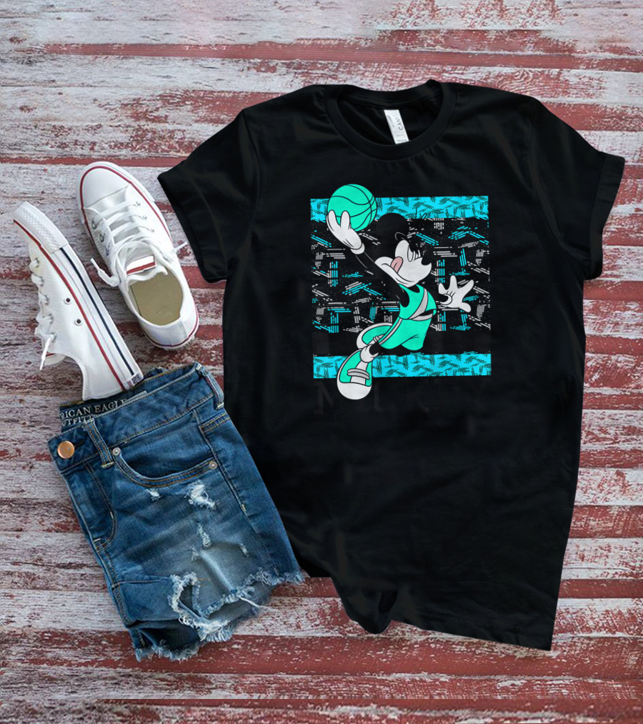 Mickey Mouse Basketball Slam Dunk Teal T-Shirt