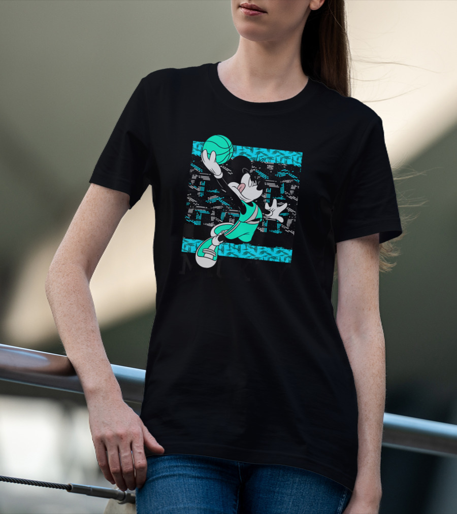 Mickey Mouse Basketball Slam Dunk Teal T-Shirt