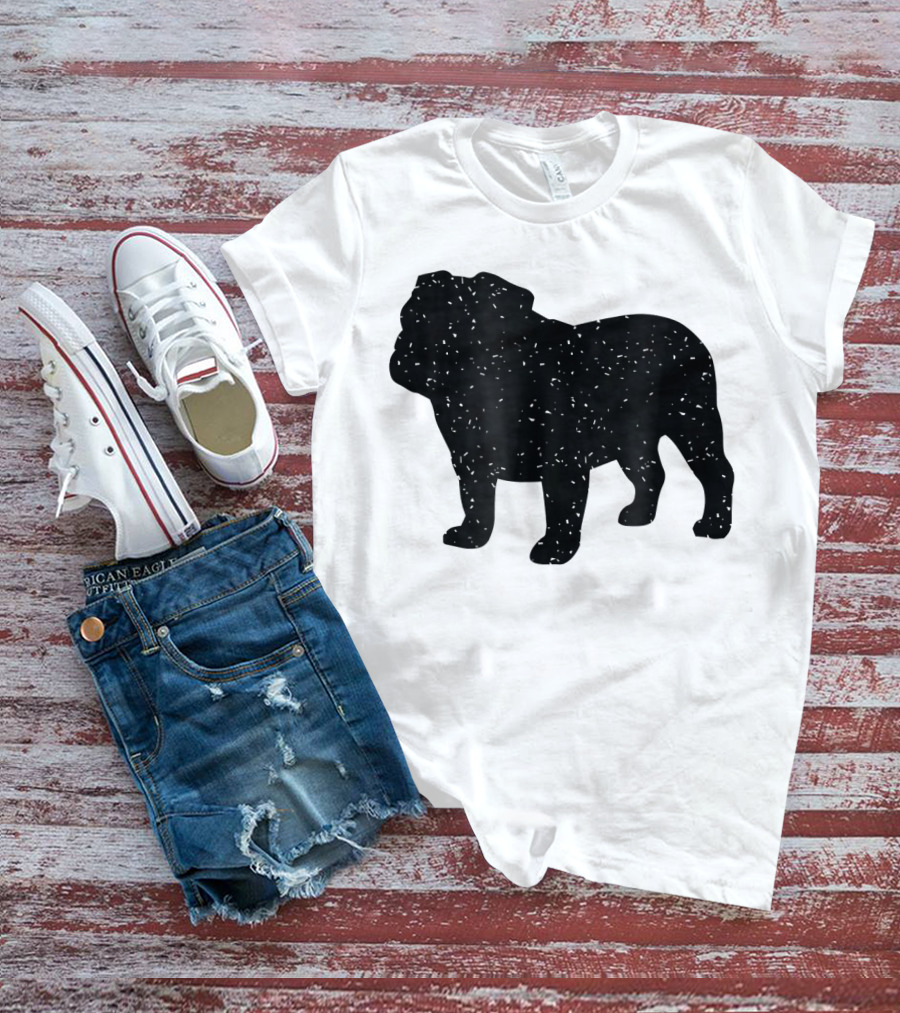 Distressed Black English Bulldog T-Shirt