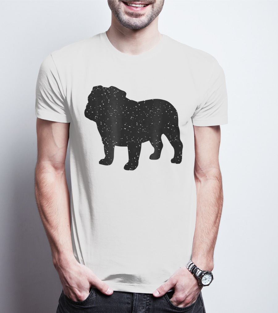 Distressed Black English Bulldog T-Shirt