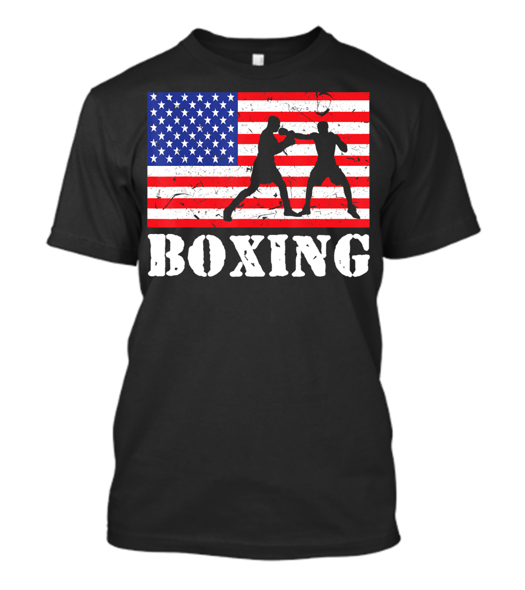 Distressed Boxing USA American Flag With Fighters T-Shirt