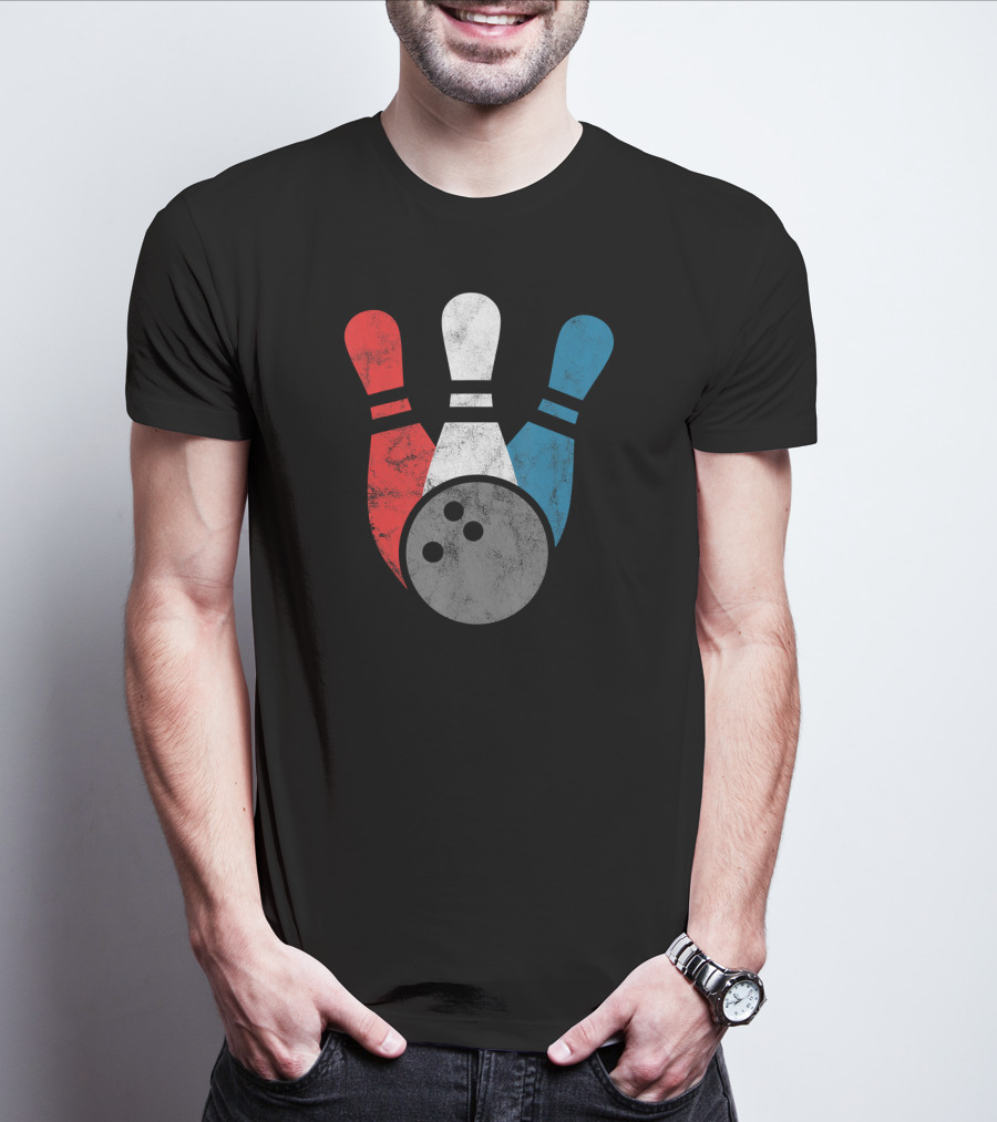 Distressed Bowling Red White Blue Bowling Pins T-Shirt