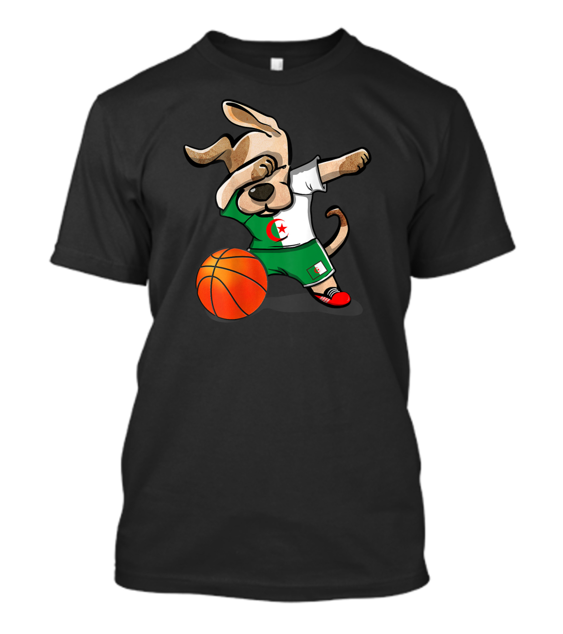 Dog Dabbing Basketball Algeria Flag Jersey T-Shirt