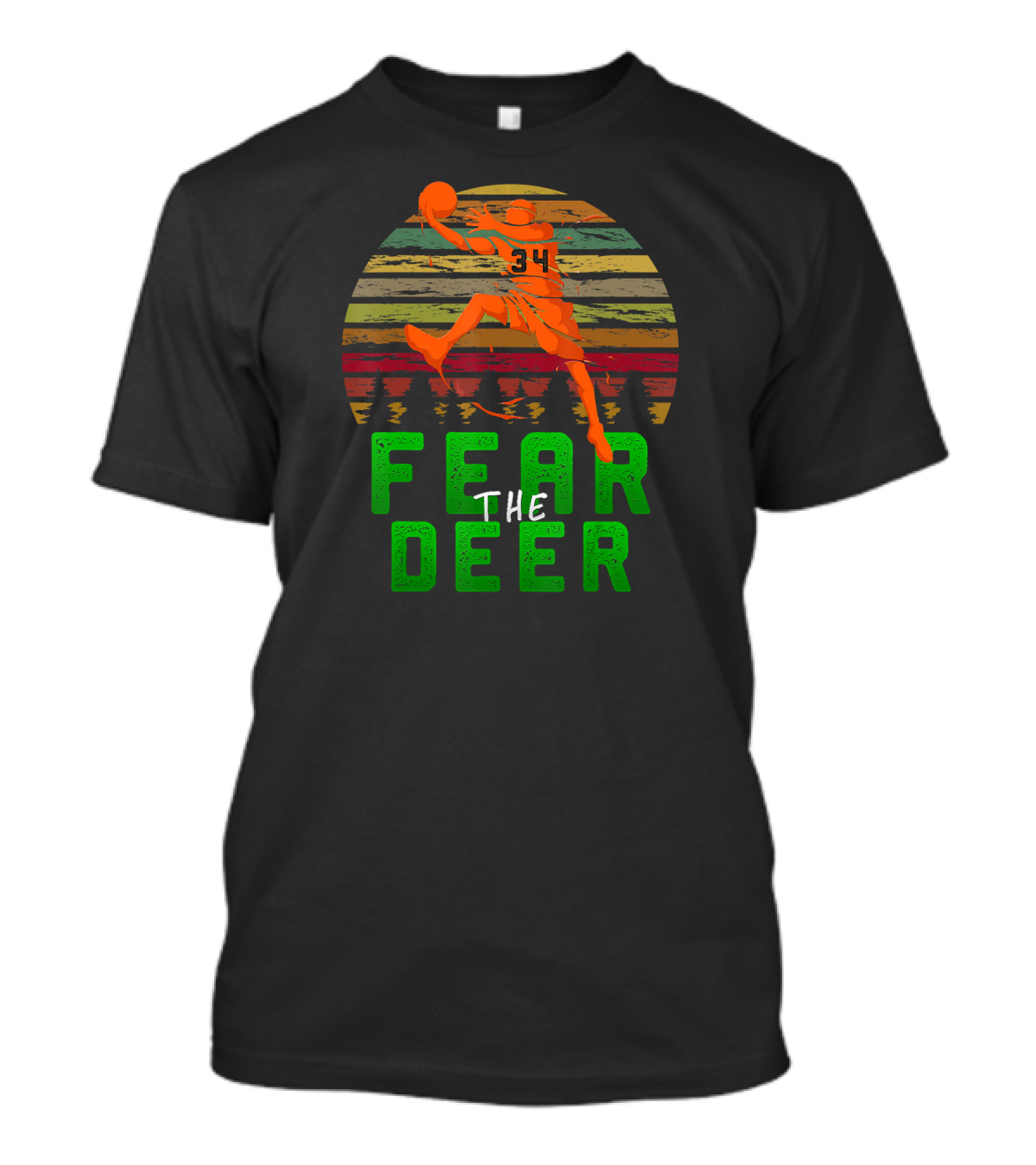 Fear The Deer 34 Milwaukee Basketball Retro Sunset Forest Jumper T-Shirt