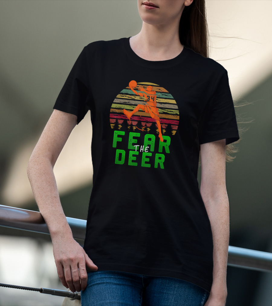 Fear The Deer 34 Milwaukee Basketball Retro Sunset Forest Jumper T-Shirt