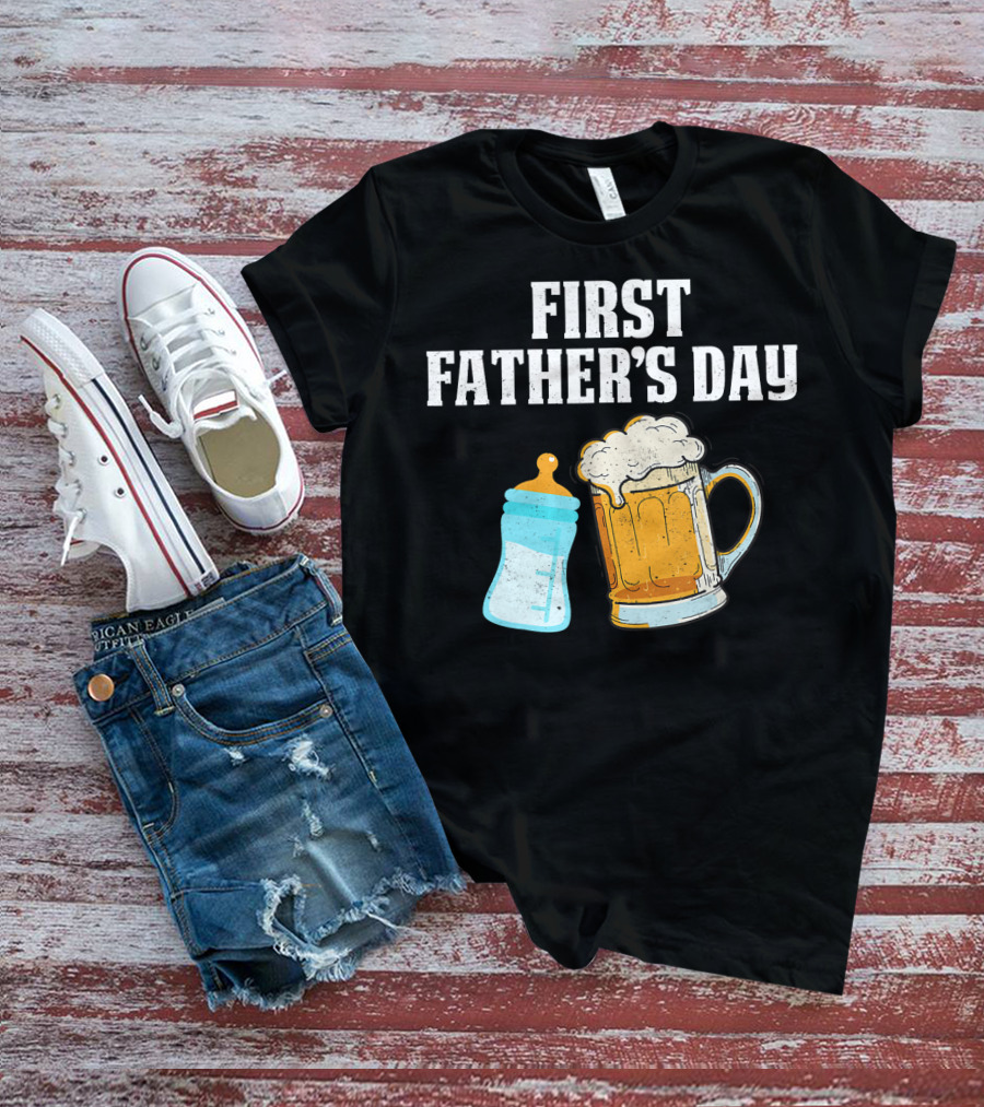 First Father's Day Beer Mug Baby Bottle Fun T-Shirt
