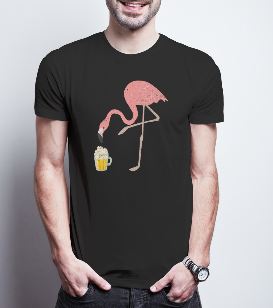 Flamingo Beer Love Bird Drinking T-Shirt