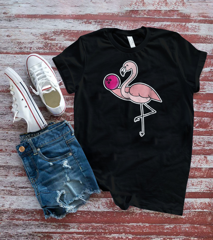 Flamingo Pink Bowling Ball Funny Bowl Flamingo T-Shirt