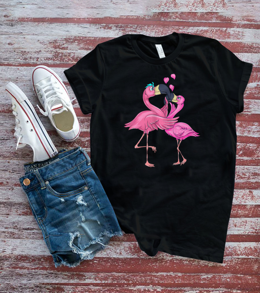 Flamingos In Love Valentine's Day Hearts Playful Romance T-Shirt