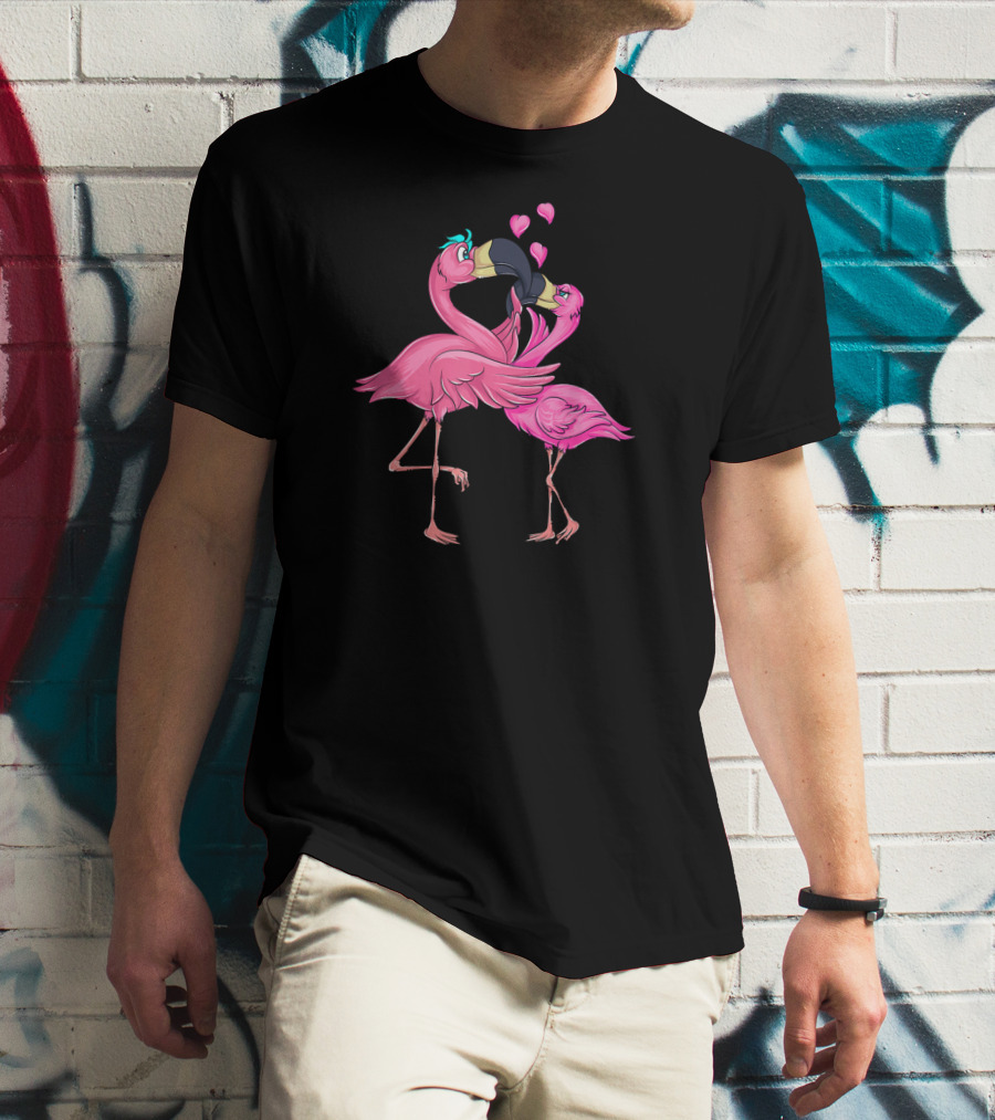 Flamingos In Love Valentine's Day Hearts Playful Romance T-Shirt