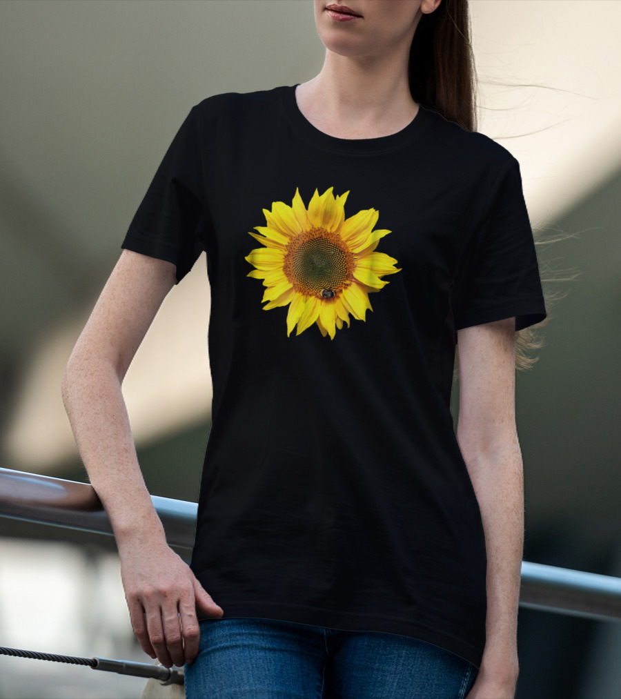 Sunflower With Bee On Petal Flower Nice T-Shirt