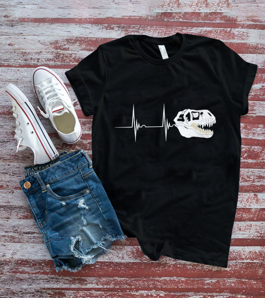 Fossil Heartbeat Hunter T-Rex Skull Dino T-Shirt