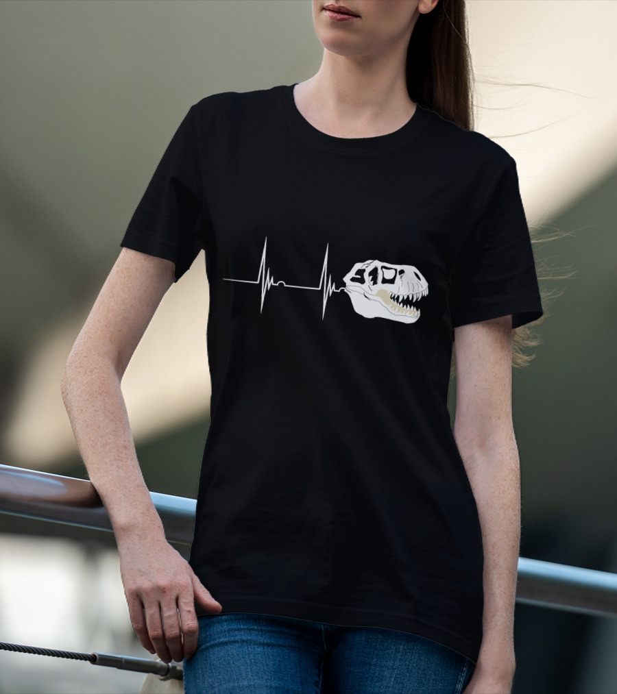 Fossil Heartbeat Hunter T-Rex Skull Dino T-Shirt