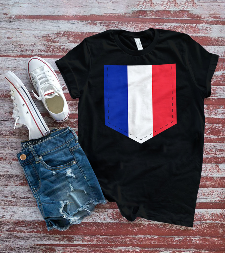 French Flag Blue White Red Pocket T-Shirt