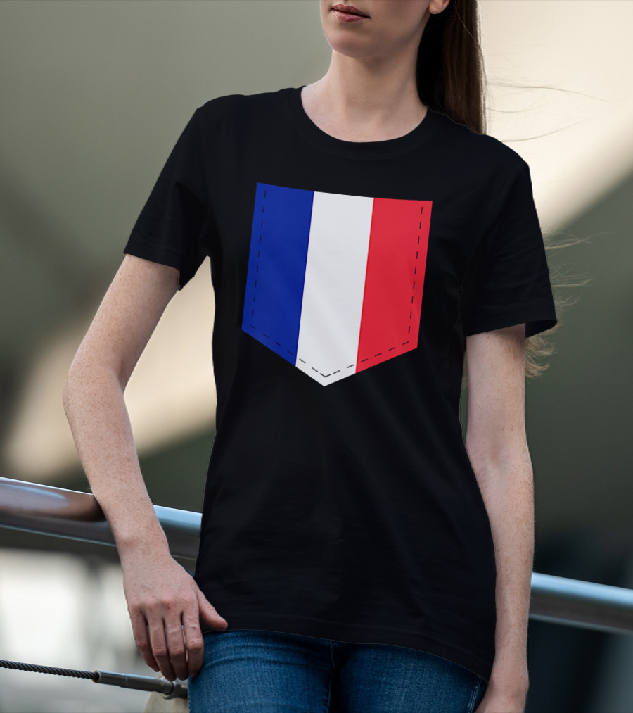 French Flag Blue White Red Pocket T-Shirt