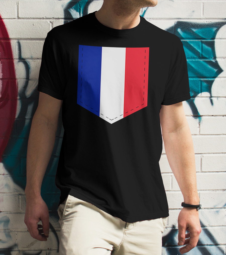 French Flag Blue White Red Pocket T-Shirt
