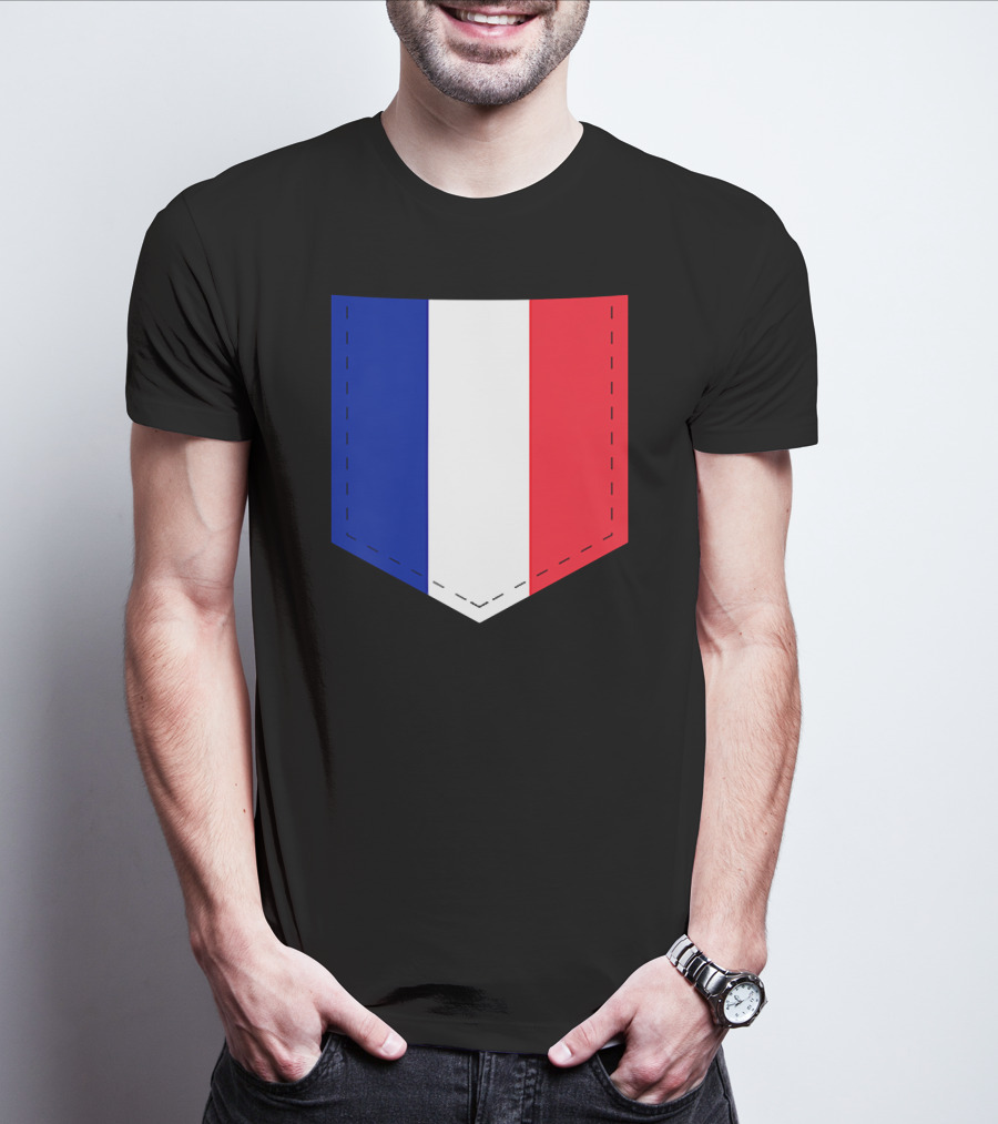 French Flag Blue White Red Pocket T-Shirt
