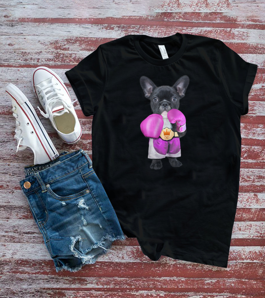 French Bulldog Wearing Boxing Gloves Champion Belt T-Shirt
