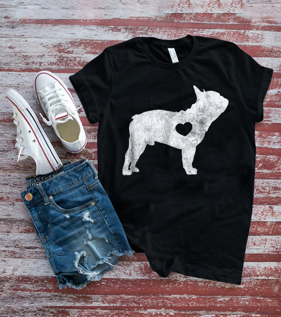 French Bulldog Love Heart Silhouette Frenchie T-Shirt