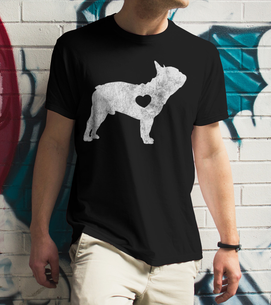 French Bulldog Love Heart Silhouette Frenchie T-Shirt