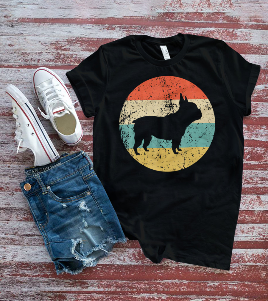 French Bulldog Silhouette Retro Circle T-Shirt
