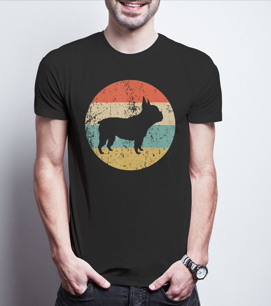 French Bulldog Silhouette Retro Circle T-Shirt