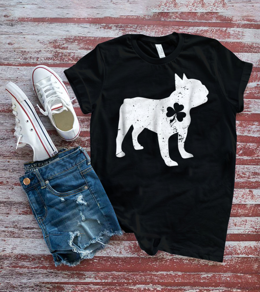French Bulldog With Shamrock For St Patrick's Day T-Shirt