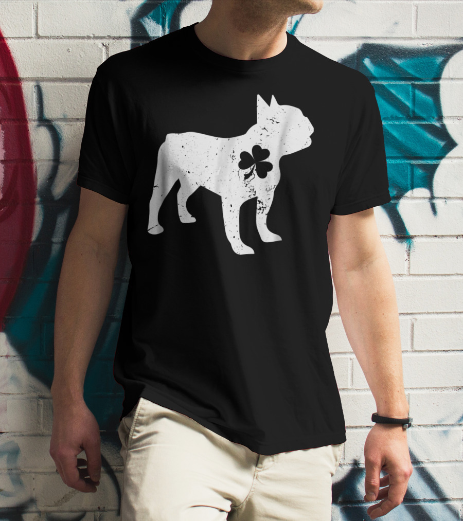 French Bulldog With Shamrock For St Patrick's Day T-Shirt