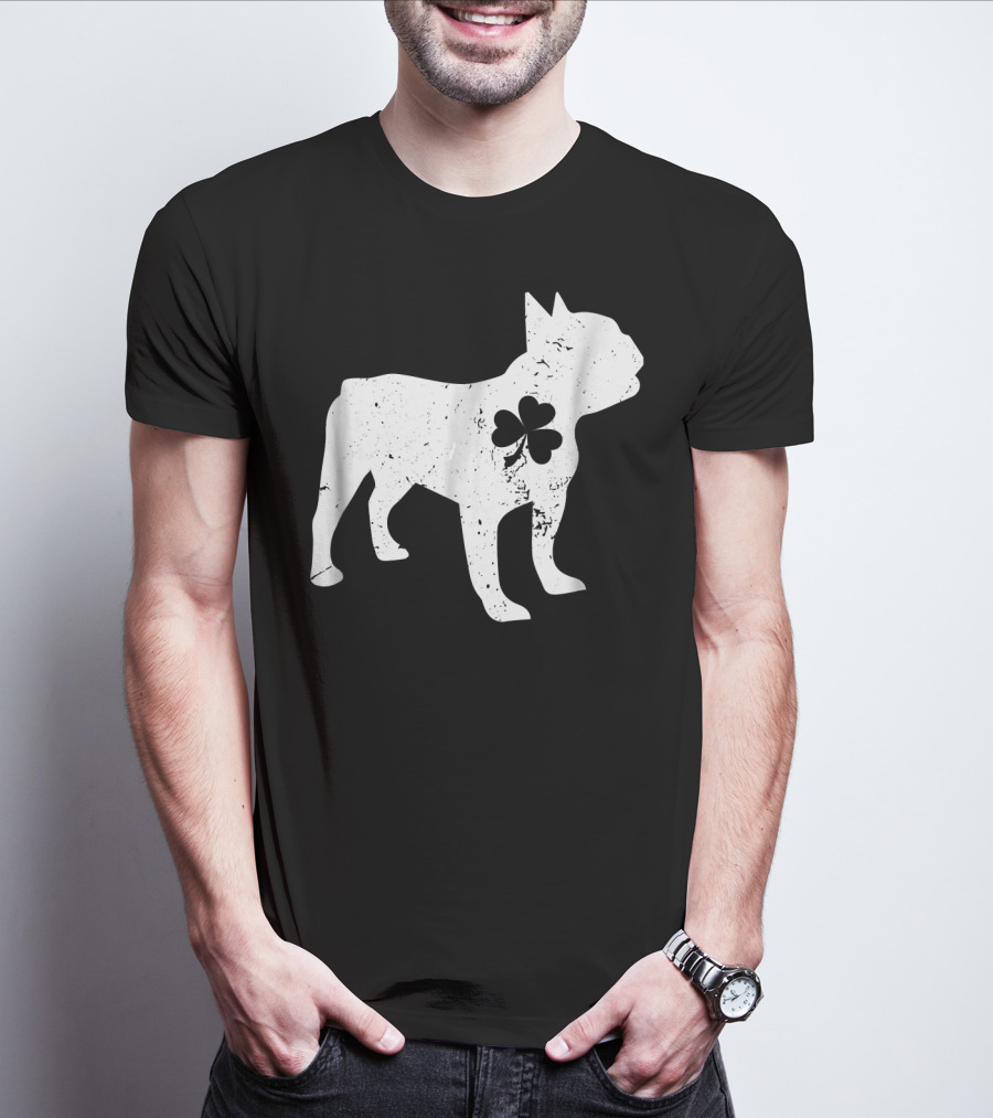 French Bulldog With Shamrock For St Patrick's Day T-Shirt