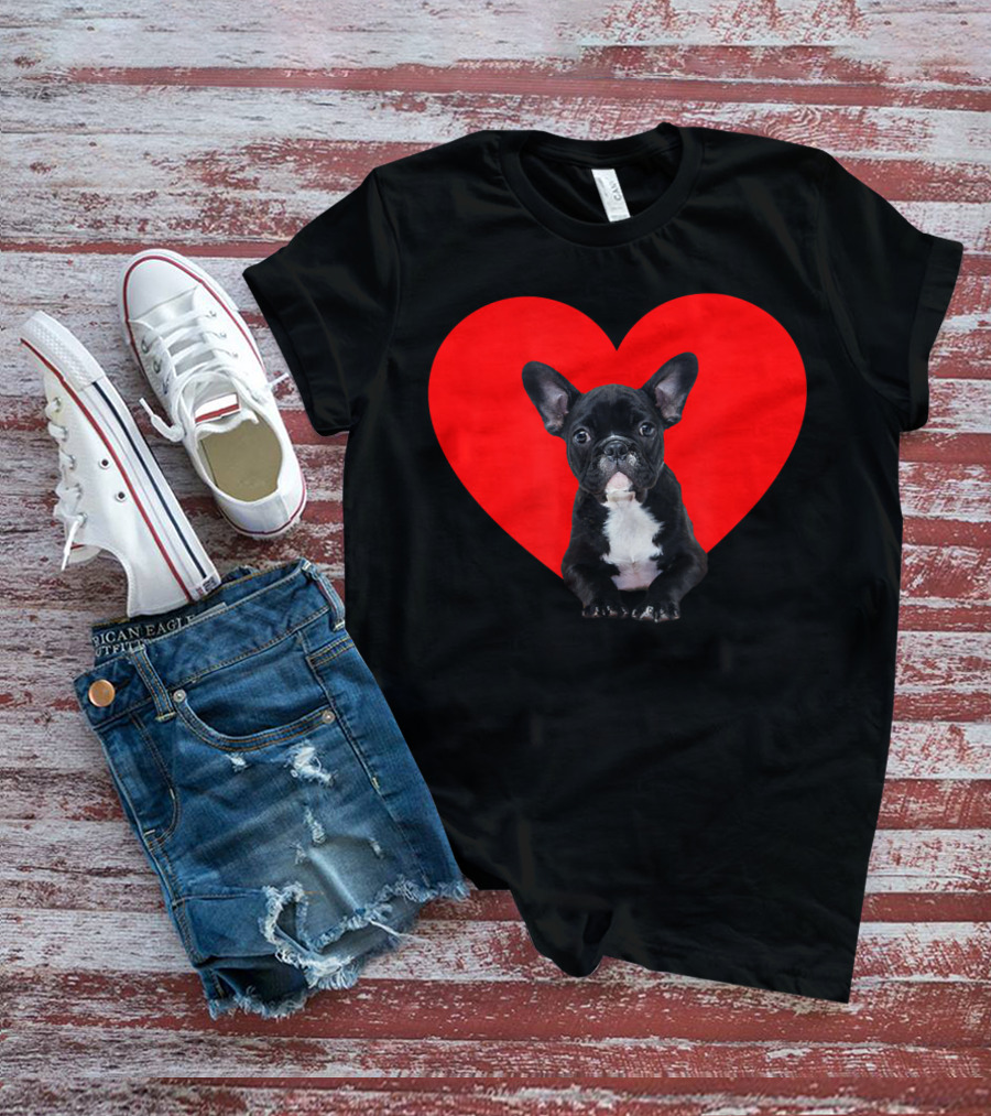 French Bulldog Puppy Inside Red Heart Shape T-Shirt