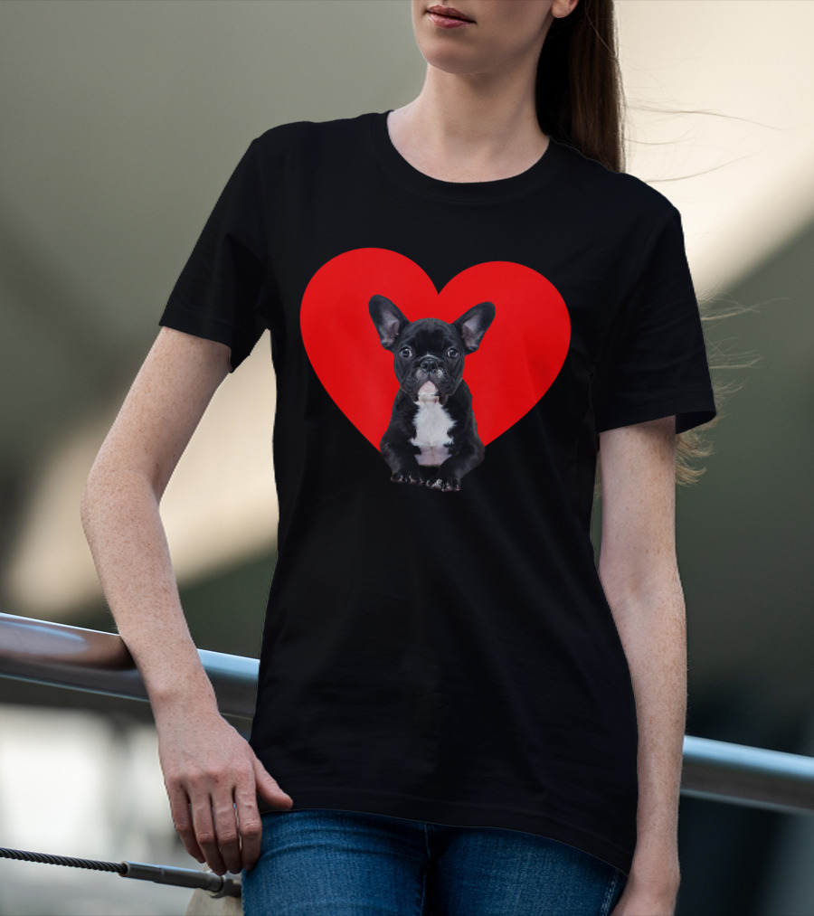 French Bulldog Puppy Inside Red Heart Shape T-Shirt
