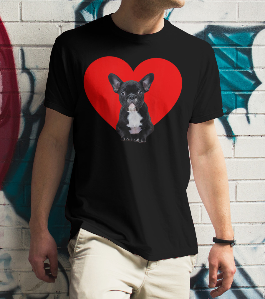 French Bulldog Puppy Inside Red Heart Shape T-Shirt