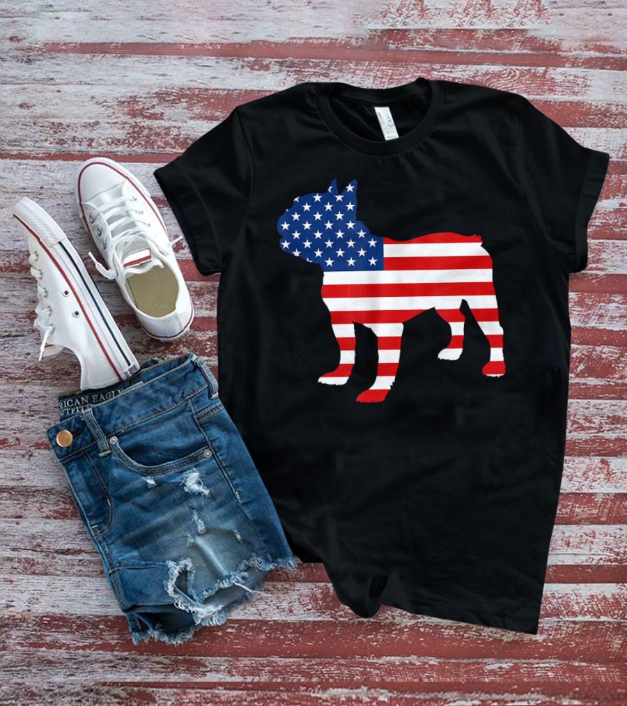 French Bulldog American Flag Fourth Of July USA T-Shirt