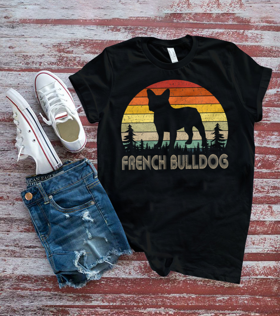 French Bulldog Vintage Dog 70's Retro Sunset T-Shirt