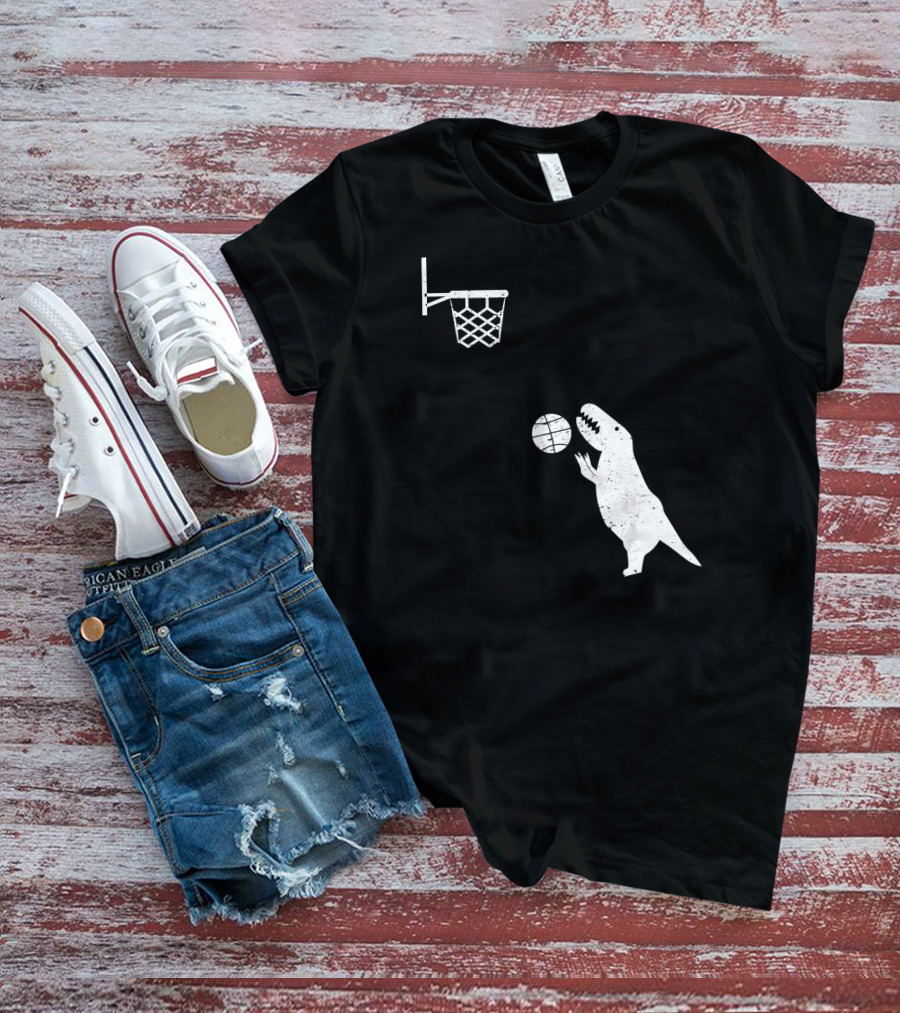 Funny Basketball Dinosaur Rex Throwin' Slam Dunk T-Shirt
