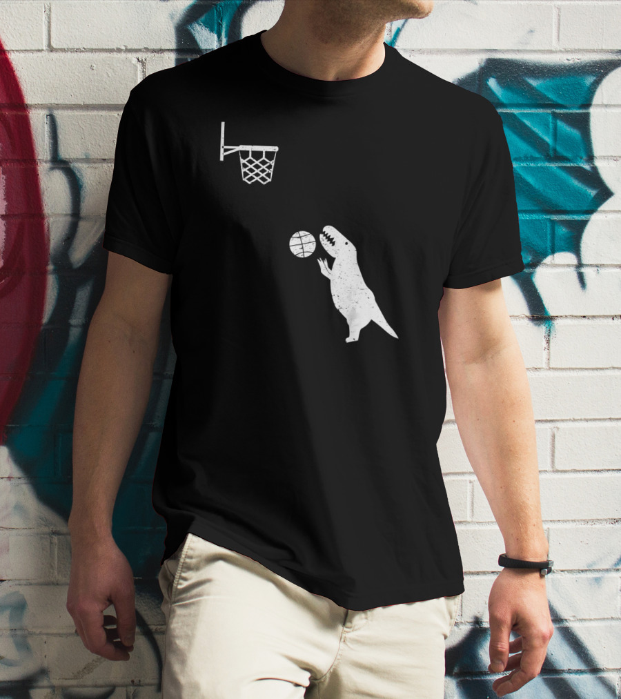 Funny Basketball Dinosaur Rex Throwin' Slam Dunk T-Shirt