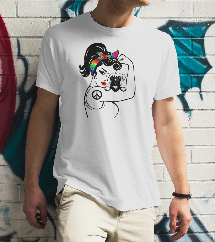 Peace Symbol Hippie Boxer Mom And Dog Lovers Retro T-Shirt
