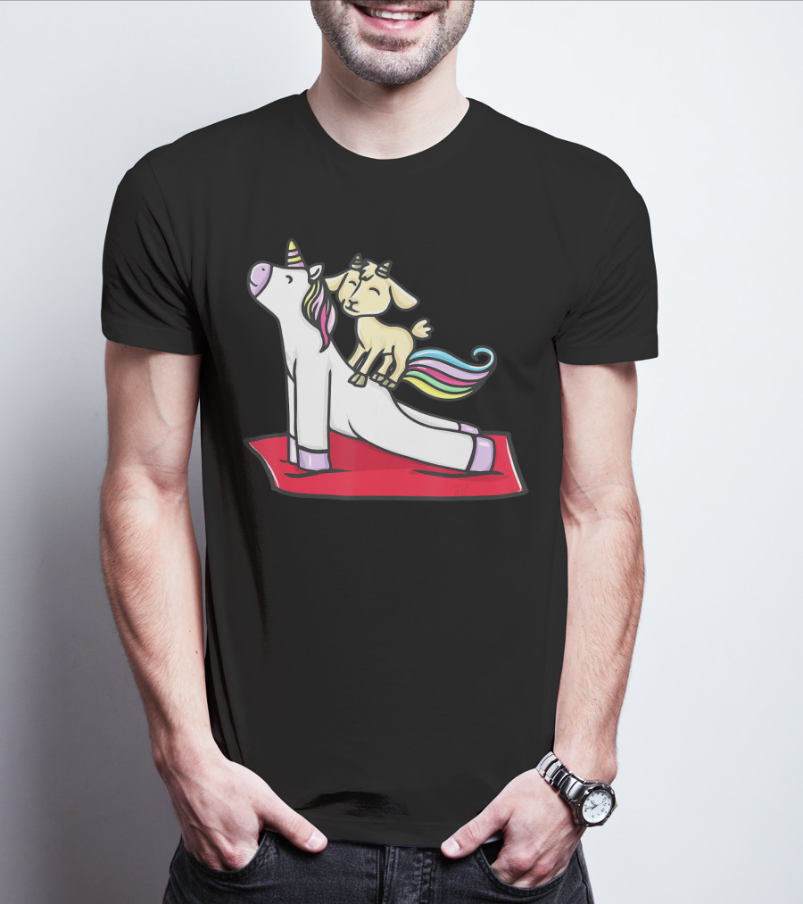 Goat Balancing On Yoga Unicorn Rainbow Mane T-Shirt