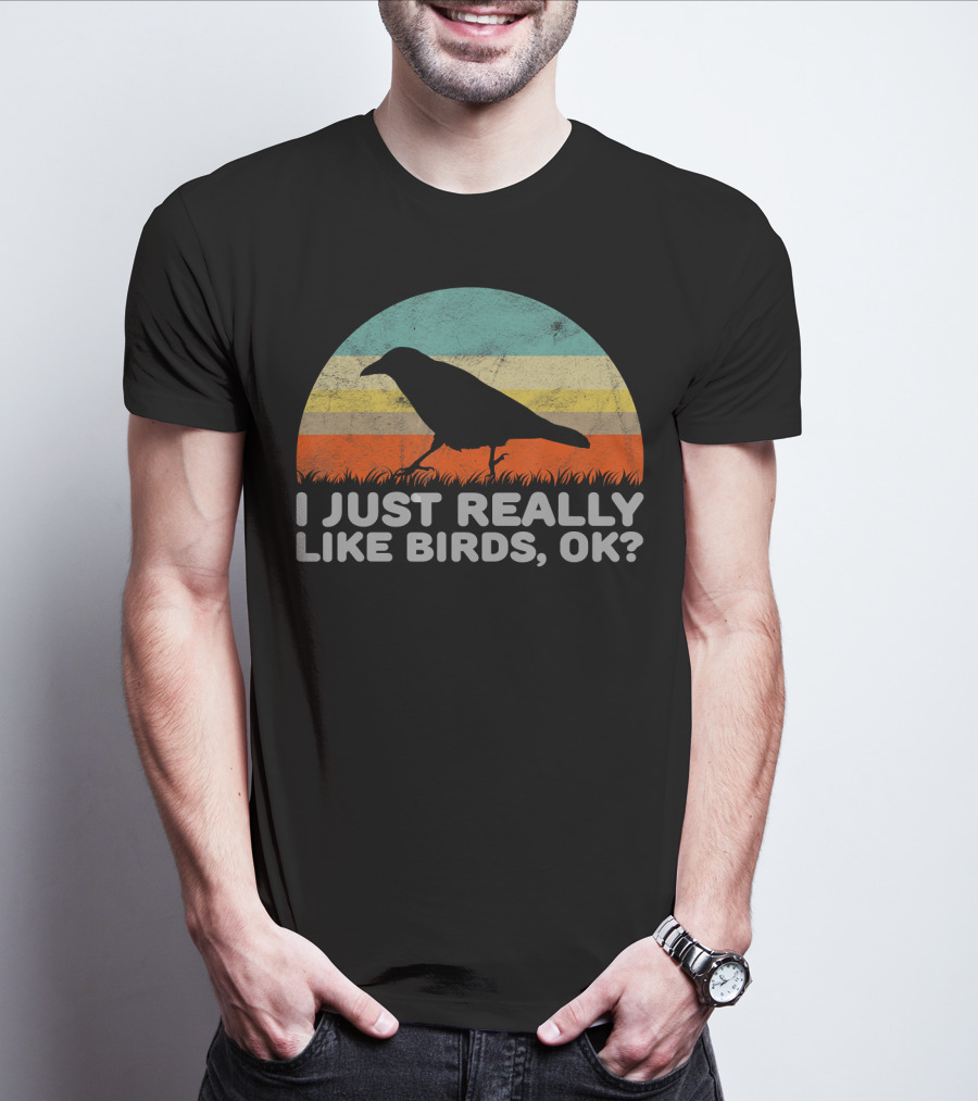 I Just Really Like Birds OK Retro Sunset Bird T-Shirt